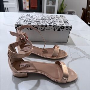 Bamboo Sandal High - Shine Block Heel Open Toe Casual Rose Gold